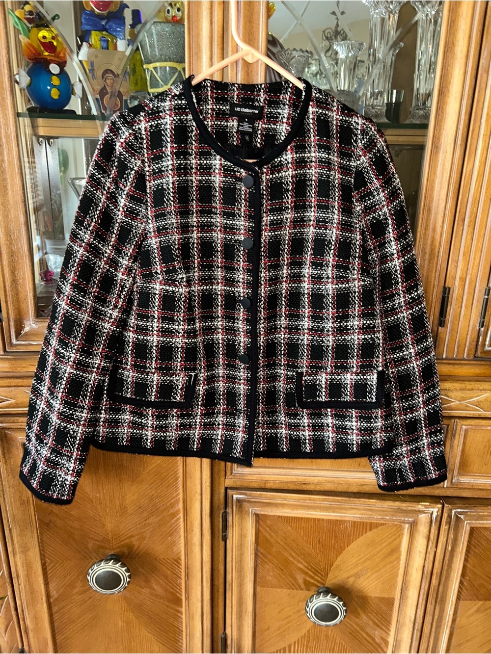 Liz Claiborne Black, White and Red Tweed Plaid Jacket